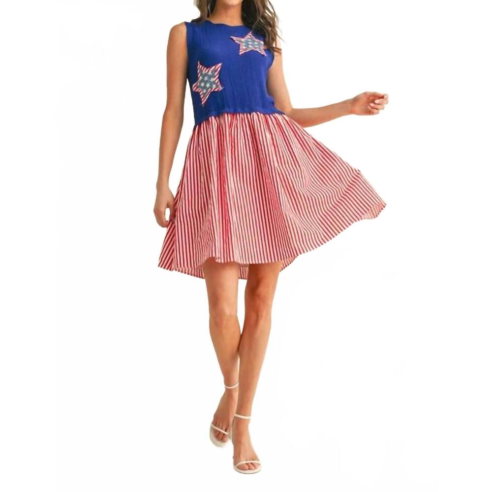 NEW ANNIEWEAR stars & stripes sweetheart mini dress in blue